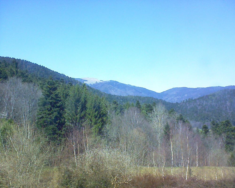 Le petit ballon vu depuis le Domaine Langmatt à Murbach le 06.04.2018 à 14:45 Le petit ballon (Alsace, Vosges) le 06.04.2018 à 14:45