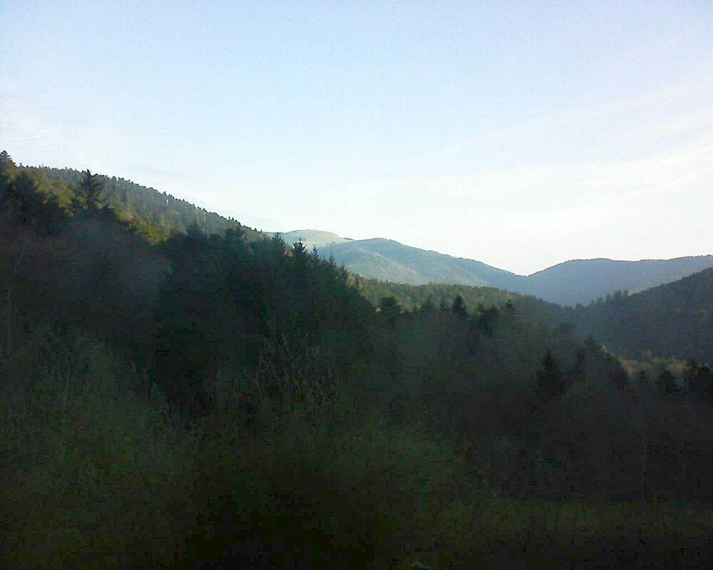 Le petit ballon vu depuis le Domaine Langmatt à Murbach le 06.04.2023 à 08:00 Le petit ballon (Alsace, Vosges) le 06.04.2023 à 08:00