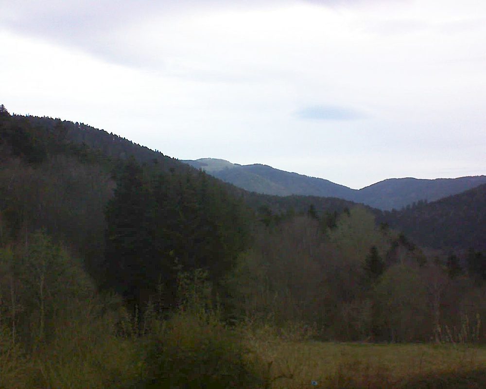Le petit ballon vu depuis le Domaine Langmatt à Murbach le 09.04.2021 à 07:30 Le petit ballon (Alsace, Vosges) le 09.04.2021 à 07:30